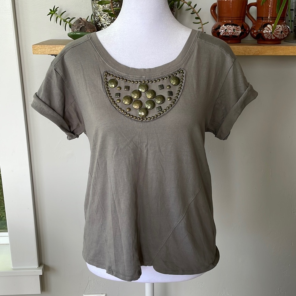 Vintage GAP Gray Embellished Studded Seamed Cropped Tee Size XS